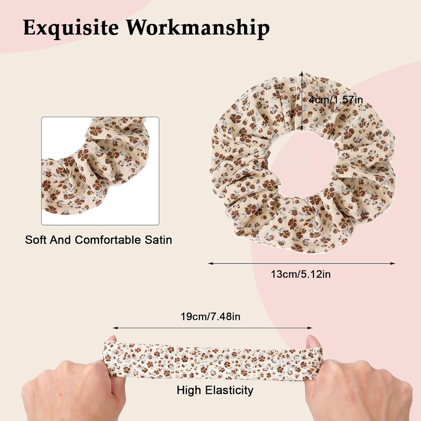 Satin Scrunchies for Women – 8PCS Blush & Brown Silk Hair Ties Set – No Crease, Frizz-Free, Gentle Elastic Hair Bands, Soft & Stylish Everyday Hair Accessories Gifts