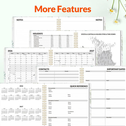 SUNEE Academic Planner 2026-2027 – Weekly & Monthly Planner, July 2026 to June 2027, 6.4"x8.3", Thick Paper, Tabs, Pockets, Bookmark, Spiral-Bound, Student Teacher Organizer, Black