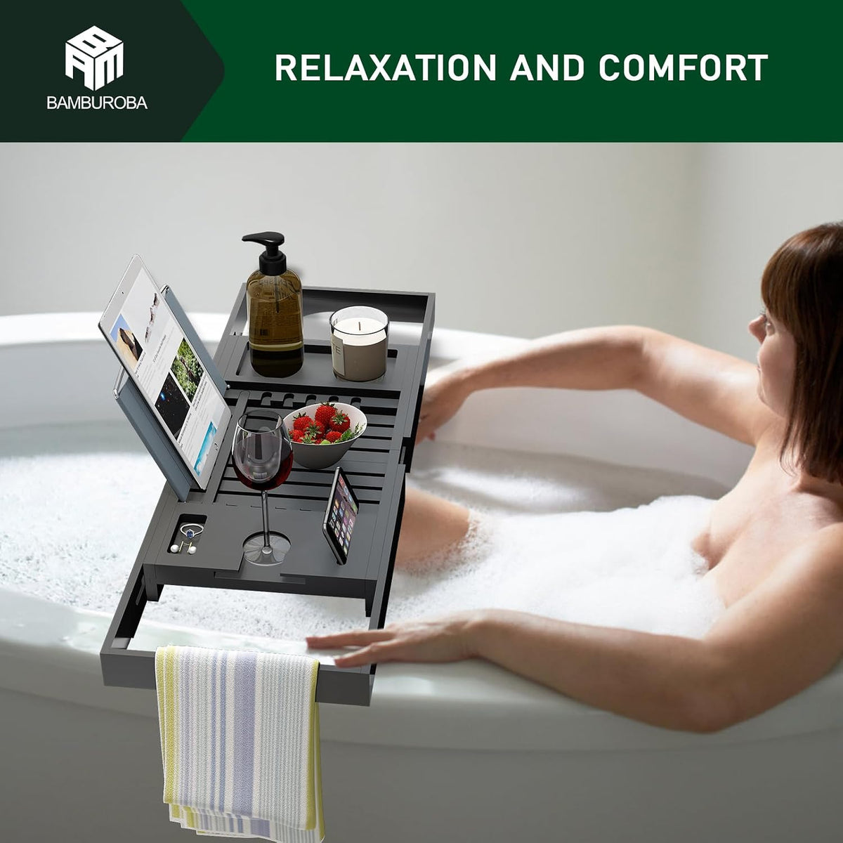 Expandable Bamboo Bathtub Caddy Tray for Luxury Bath