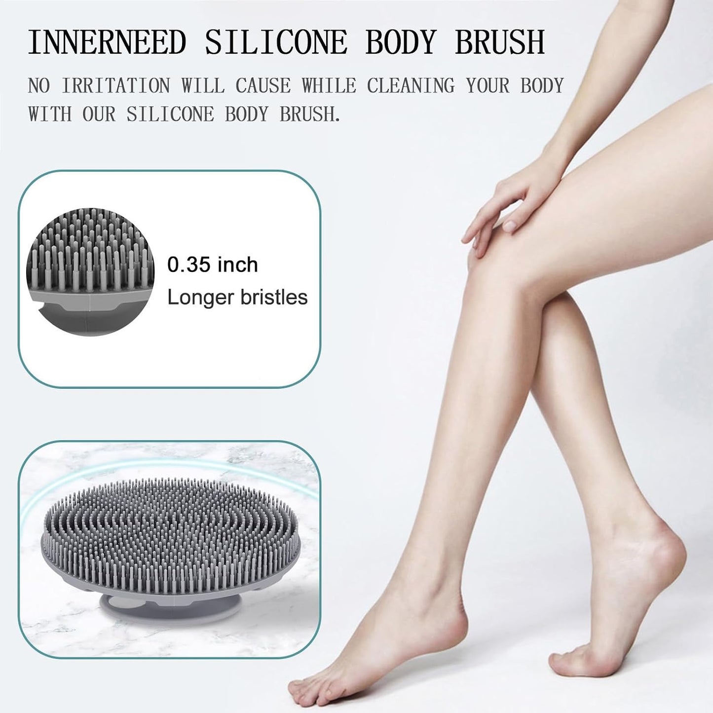 INNERNEED Food-Grade Soft Silicone Body Scrubber Shower Brush Handheld Cleansing Skin Brush, Gentle Exfoliating and Lather Well (Dark Green)