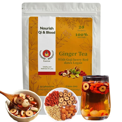 Eastrue Ginger Tea with Goji Berry,Jujube Dates,Longan-Chinese Herbal Tea