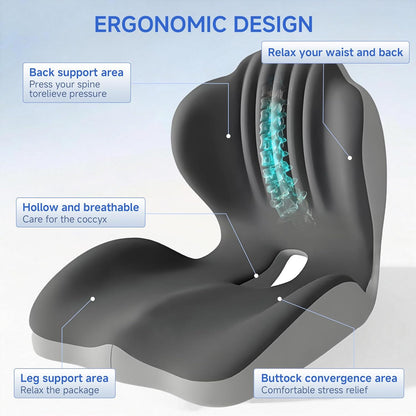 Ergonomic Car Seat Cushion with Lumbar Support, Pressure-Responsive Memory Foam, Enhanced Pelvic Stability for Pressure Relief, Ideal for Long Driving, Office & Home (Gray)