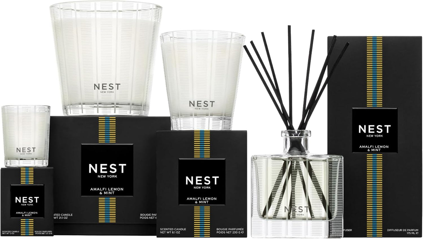 NEST New York Reed Diffuser, Bamboo - 5.9 fl oz - Fragrance for Up to 90 Days - Reusable, Refillable Glass Holder - Includes 8 All-Natural Reed Sticks - Flame Free