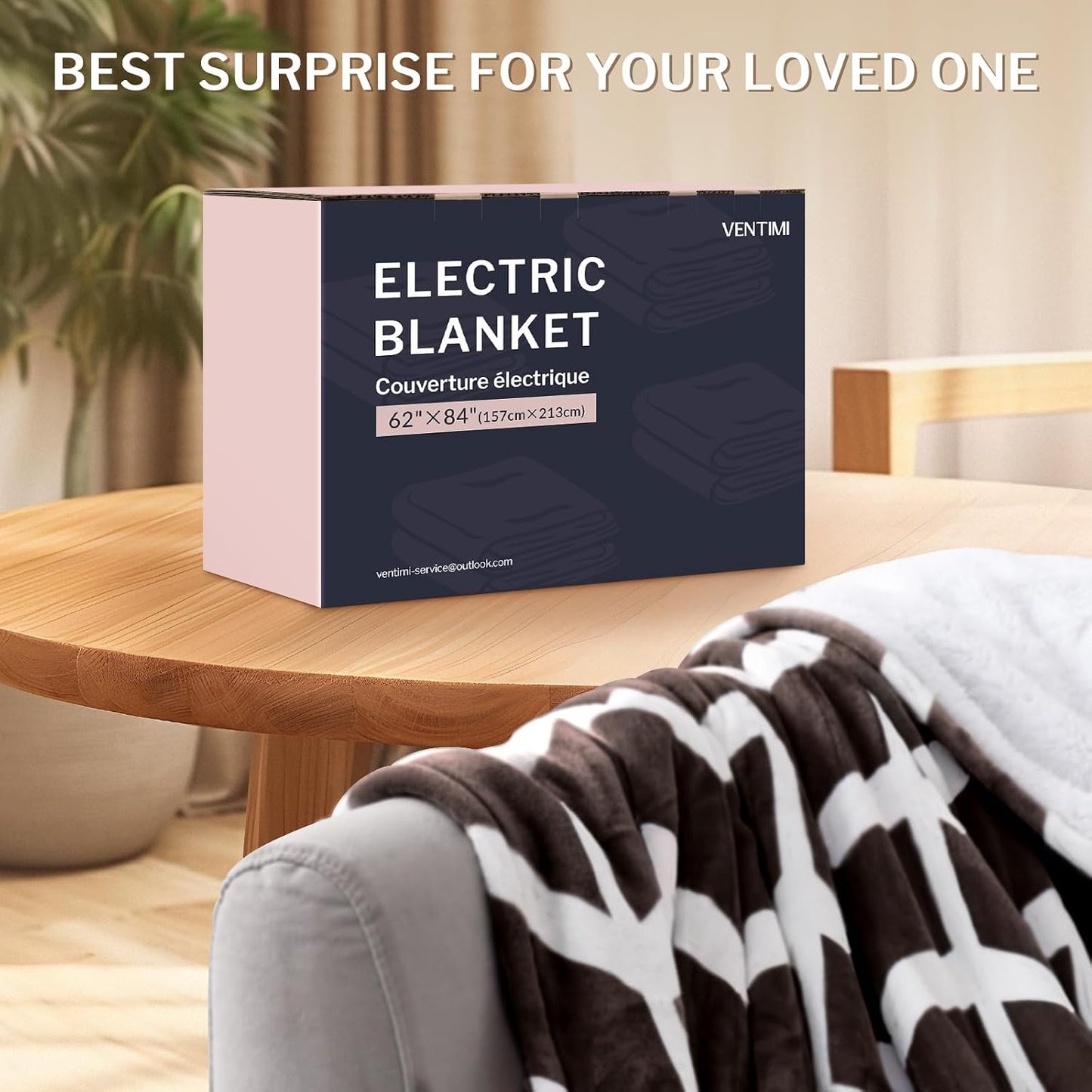 VENTIMI Electric Blanket Heated Throw, 50" x 60" Heated Blanket with 5 Heat Levels & 3 Hours Auto Off, Fast Heating Blankets with ETL & FCC Certification, Grey