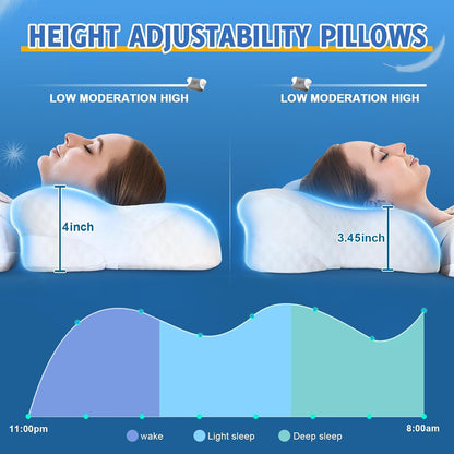 Cervical Neck Pillows with Memory Foam - Neck Pillows for Pain Relief Contour Memory Foam Pillows Ergonomic Neck Support - Adjustable Orthopedic Bed Pillows with Breathable Pillowcase for Sleeping