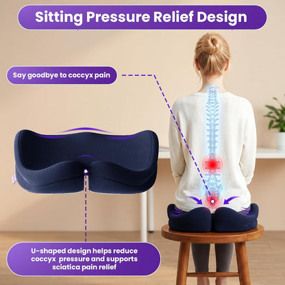 ZZ-WELL Seat Cushion for Office Chairs, Black, 21.2 Inches | Coccyx Cushion for Tailbone Pain, Memory Foam, Extra Large Thick, Patented Pressure Relief, Computer Gaming Chair