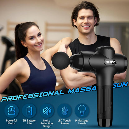 TOLOCO Massage Gun, Back Massager 10 Replacement Head for Pain Relief Deep Tissue, Percussion Massage Guns 7 Speed Level Super Quiet Electric Massager Fathers Day Dad Gifts, Carbon