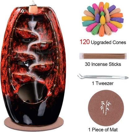 SPACEKEEPER Ceramic Backflow Incense Holder Waterfall Incense Burner, Blue