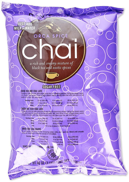 Orca Spice Reduced Calorie Chai Tea Latte Mix, 11.9 Oz, Black Tea, Organic Spices, Sugar Free, Dairy Free, Serve Hot or Cold, Just Add Water or Milk, 18 Servings