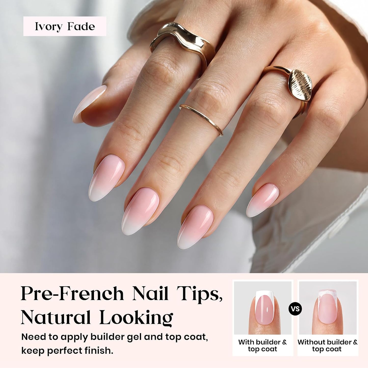 Beetles Press On Nail Kit-Short Square French Tip Press On Nails, 150Pcs Pink French Nail Tips with Nail Glue & Remover Builder Top Coat Nail Lamp, All-in-One DIY Fake Nails Gift for Women