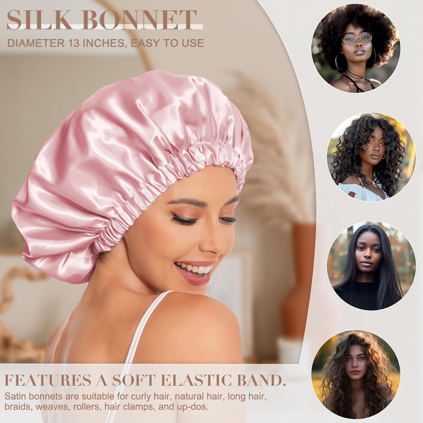 Satin Bonnet Silk Bonnet Hair Bonnet for Sleeping-Slouchy Beanie Hat Satin Sleep Cap for Women's Natural & Curly Hair(Blue Zircon)