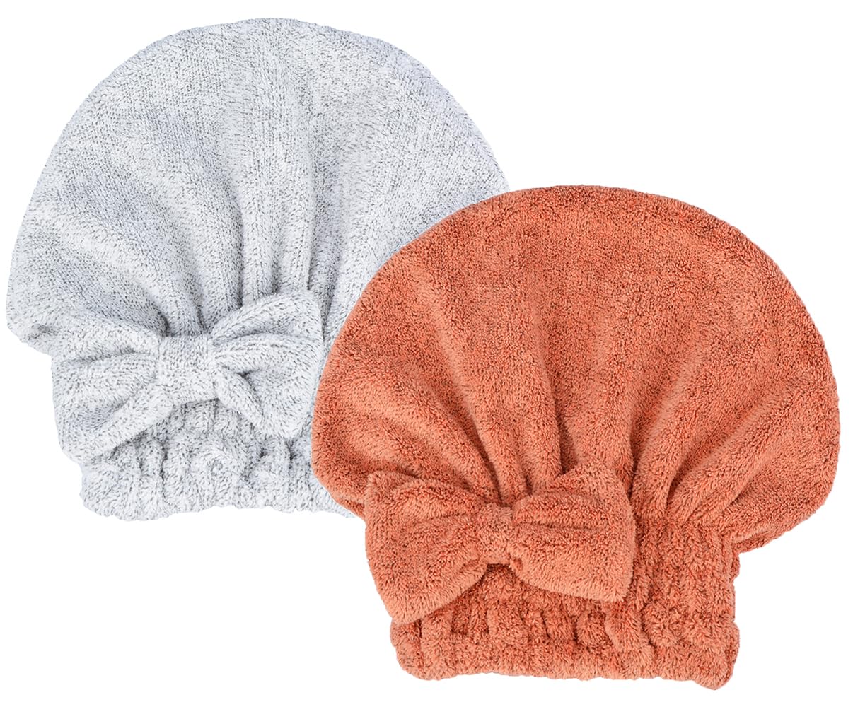 Microfiber Hair Drying Towels Head wrap with Bow-Knot Shower Cap Hair Turban hairWrap Bath Cap for Curly Long & Wet Hair Gift for Women Blackx2