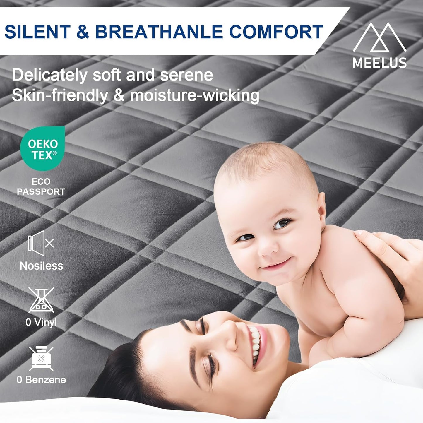 MEELUS Padded Queen Mattress Protector, Breathable Waterproof Mattress Pad Cover Fitted Deep Pocket 8"-21", Soft Noiseless Mattress Cover Washable Cooling for Home Hotel Bedroom, White