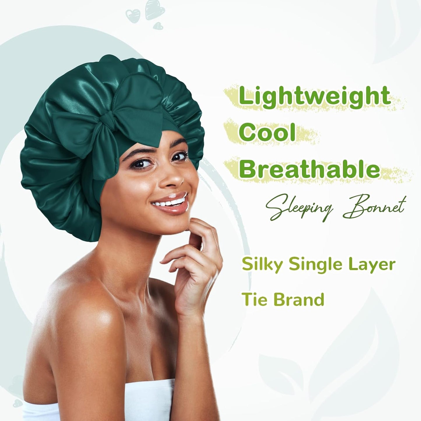 BONNET QUEEN Silk Bonnet for Sleeping for Women Satin Bonnet Night Cap for Curly Hair with Tie Band, Single Layer, Cream Pink