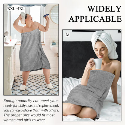 Tigeen 2 Pcs Women's Towel Wrap Lightweight Spa Robe Stripes with Adjustable Closure, Elastic Top Soft Bathrobe Spa Wrap