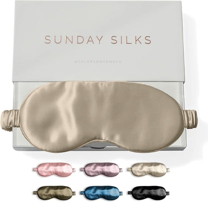 SUNDAYSILKS™ | Adjustable Silk Sleep Mask for Side Sleeper | Cloud-Like Comfort, Weighted for Deep Sleep | Soft Sleep Face Mask for Women & Men, Full Blackout, Cooling Silk Eye Mask for Sleeping