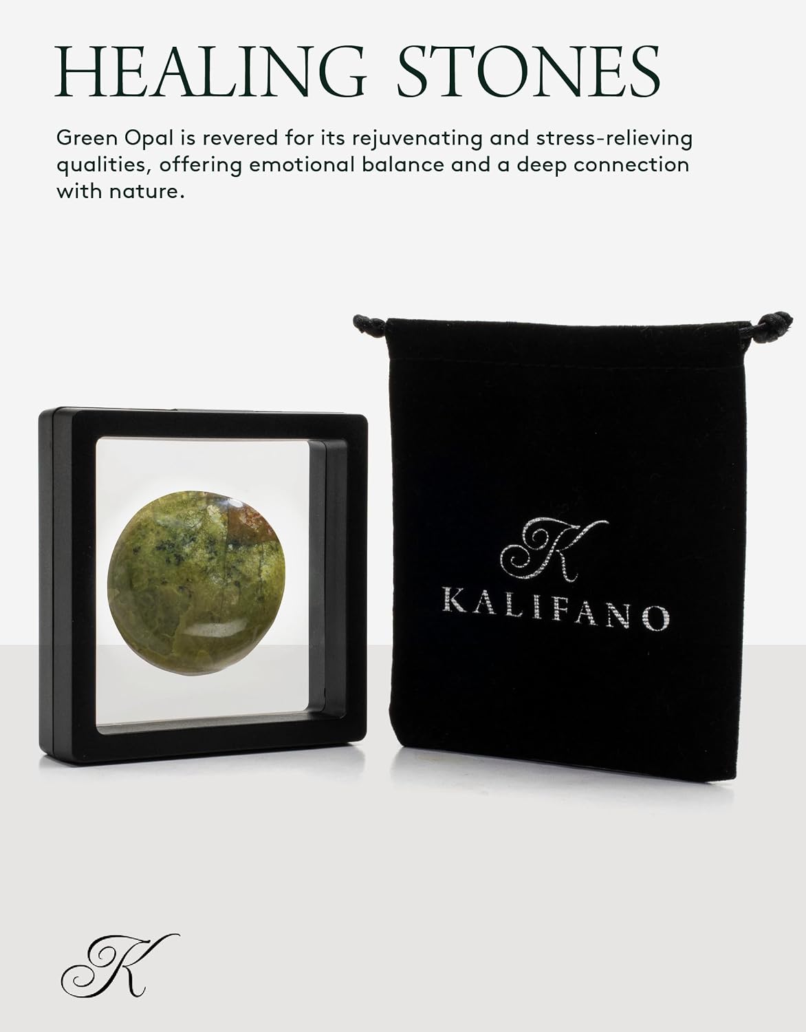 KALIFANO Palm Stone with Healing & Calming Effects - AAA+ Grade High Energy Worry Stone with Information Card - Reiki Crystal Used for Courage (Family Owned and Operated)