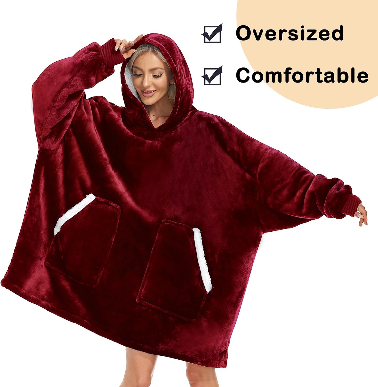 Kipswiza Wearable Blanket Hoodie Gifts for Women and Men, Oversized Cozy Warm Flannel Sherpa Hooded Blankets Sweatshirt with Giant Pockets for Adult and Teens, Dark Gray