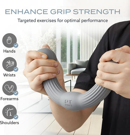 PT Pro Tennis Elbow Trainer For Physical Therapy, Textured Grip, Elbow Pain Relief, Resistance Bar For Tendonitis And Golfer's Elbow, Improve Grip Strength, Pickleball Elbow And Golfer's Elbow, Gray
