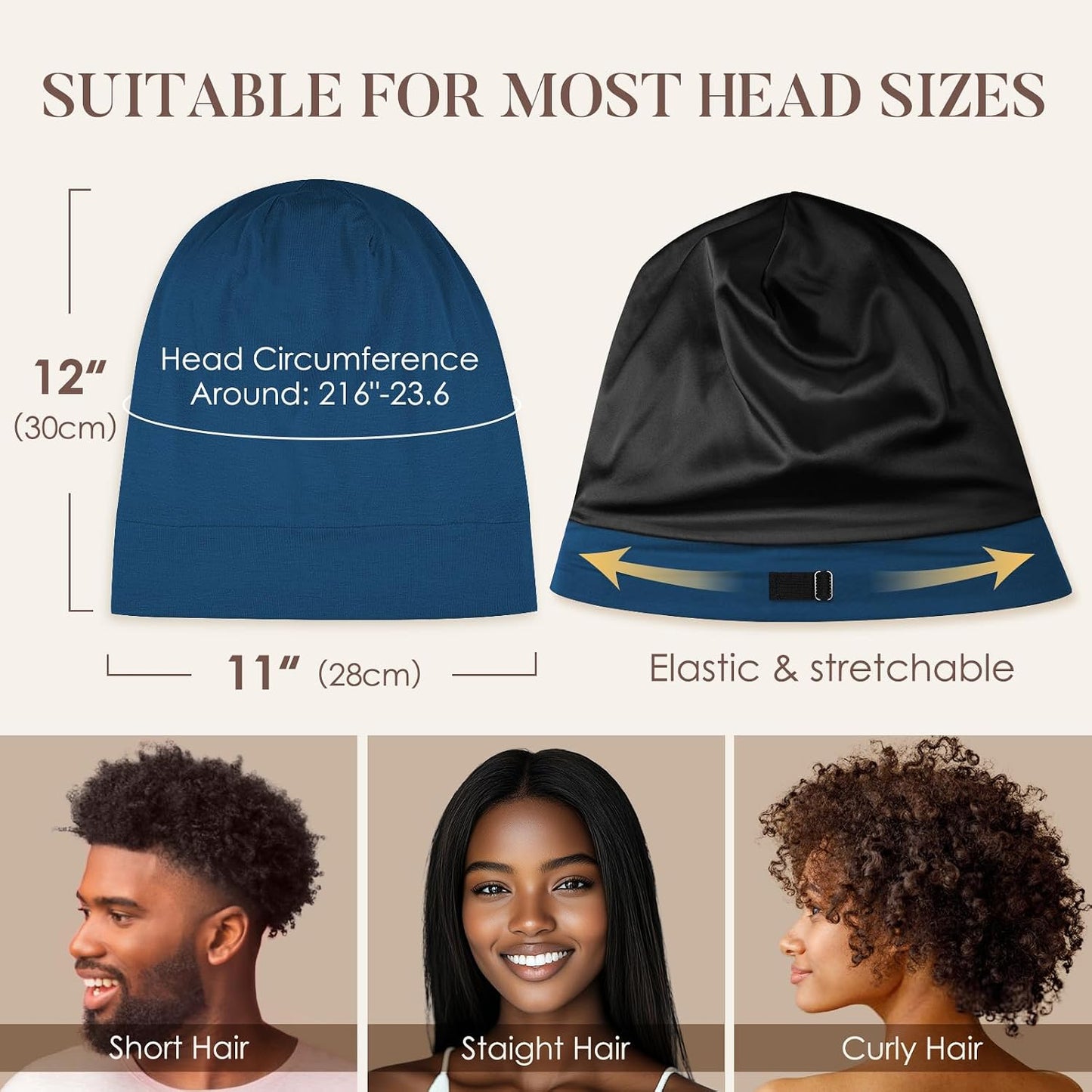 LULUSILK 100% Mulberry Silk Bonnet for Sleeping Women and Men, No More Frizzy Tangled Hair, Real Silk Sleep Cap for Curly Hair, Black, Pack of 1