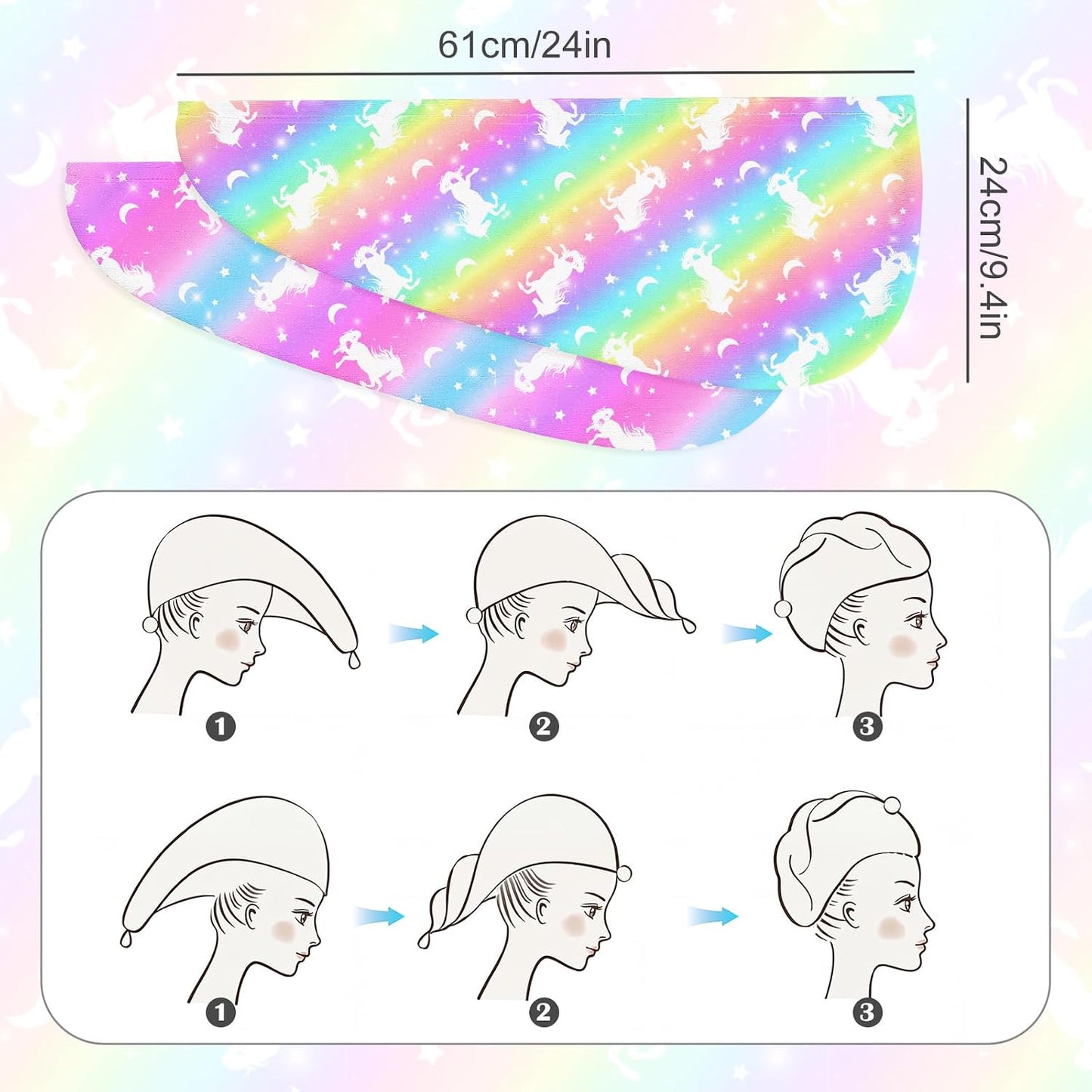 Microfiber Hair Towel Wrap for Kids 2 Pack Quick Drying Hair Towels with Button Hair Turbans for Wet Hair Absorbent Quick Dry Wraps Head Towel Wrap for Women and Girls, Pink Purple Bow