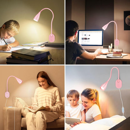 LiFMIRA Wall-Mounted LED Bedside Reading Light with USB Charging Port, 10-Level Dimmable & Adjustable 5 Color, Plug-in Adhesive Night Lamp for Books in Bed, Eye-Caring Bedroom Lighting (Black)