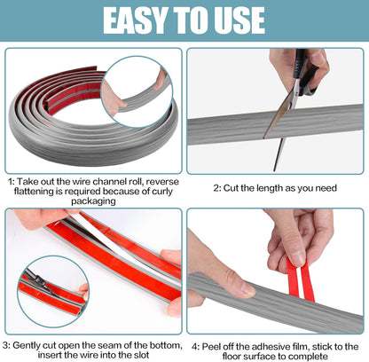 Floor Cord Cover Self Adhesive Cord Hider,10FT Cable Management, Extension Strip Protector for Wires, Prevent Cable Trips for Offices, Gyms, Exhibitions Cavity 0.39"(W) x 0.27"(H) BrownWood