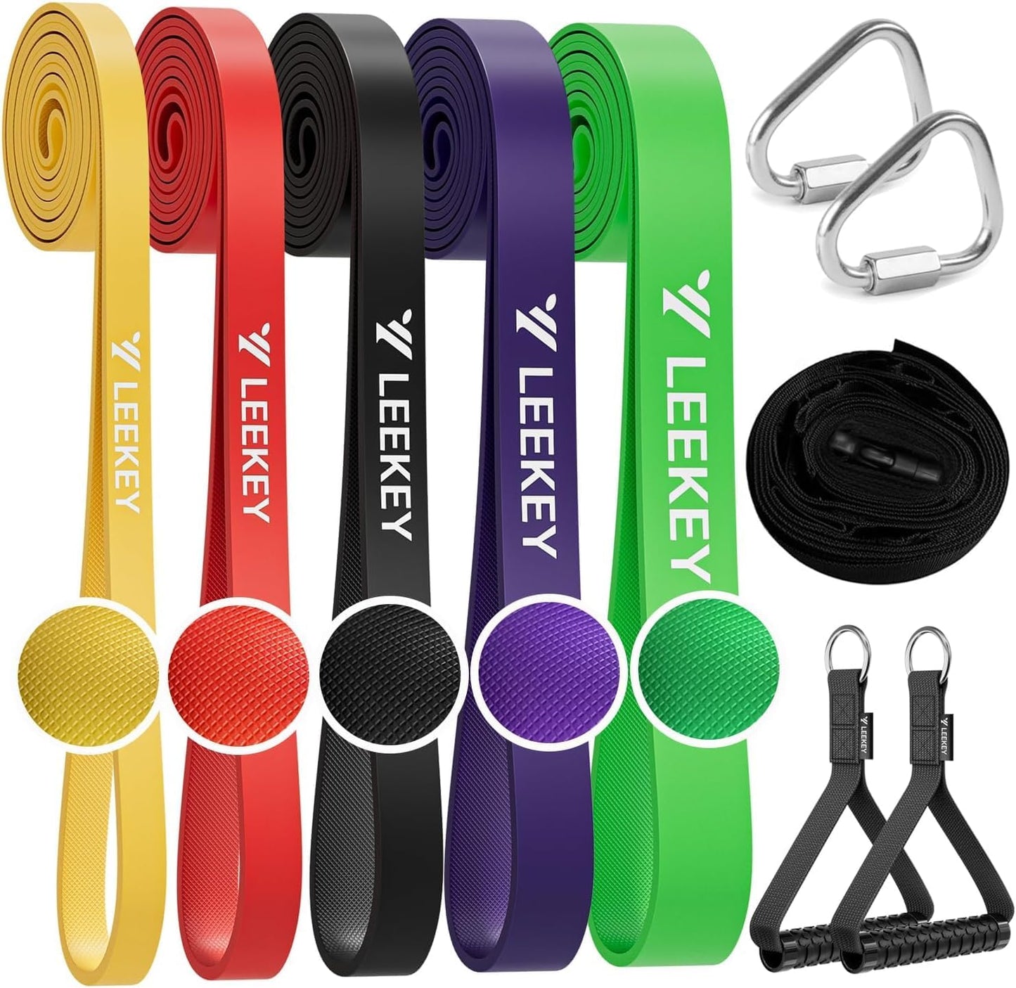 LEEKEY Pull Up Assistance Bands,5-125LB Resistance Bands with Grip、Door Anchor、Gym Bag - Exercise Bands for Full-Body Training, Fitness, Physical Therapy -USA Original Patent