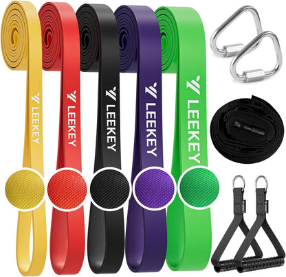LEEKEY Pull Up Assistance Bands,5-125LB Resistance Bands with Grip、Door Anchor、Gym Bag - Exercise Bands for Full-Body Training, Fitness, Physical Therapy -USA Original Patent