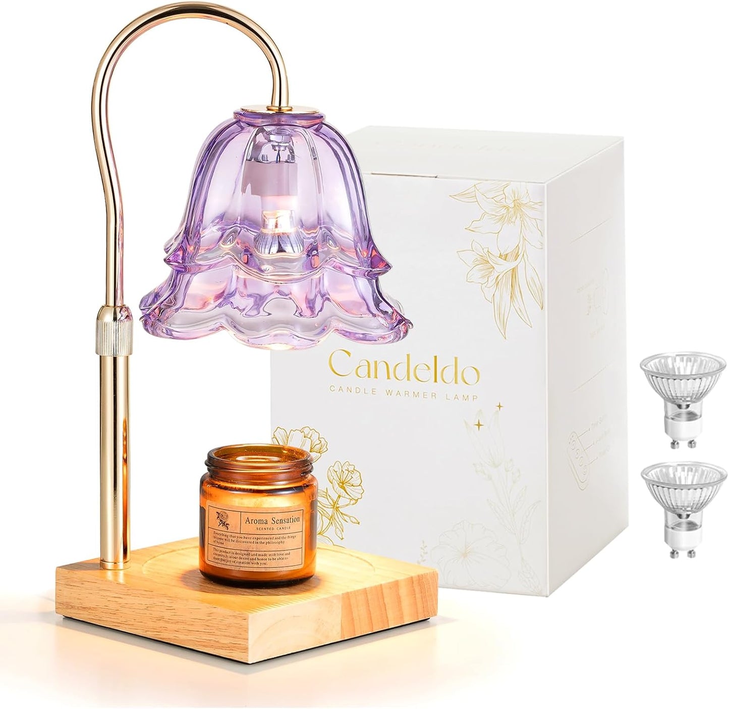 Candeldo Candle Warmer Lamp with Timer: Flower Gold Candle Lamps Height Adjustable Wax Melt House Warming Gifts New Home Decor Mothers Day Birthday Gift for Women Mom