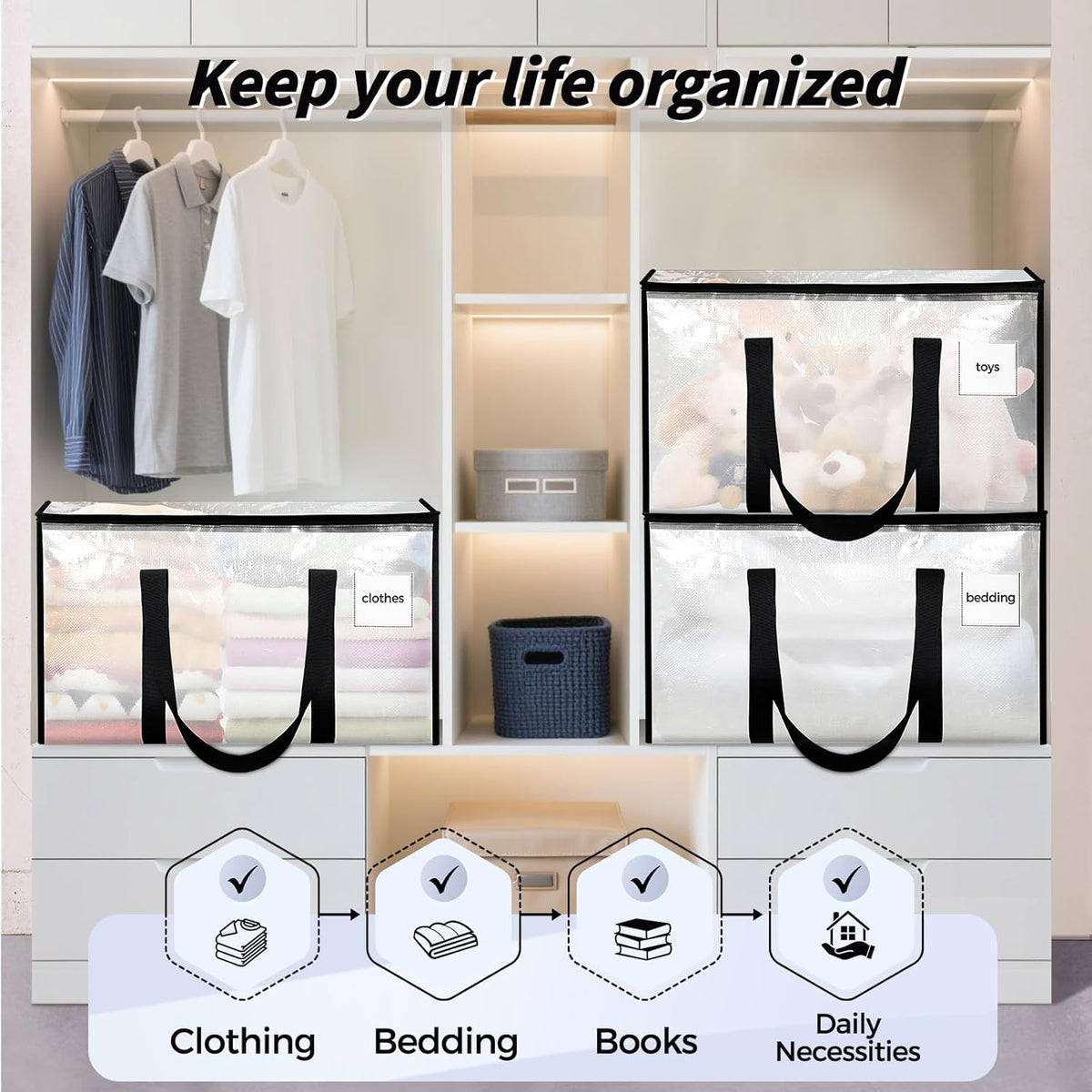 ukeetap Extra Large Clothes Storage Bins with Lids, Clear