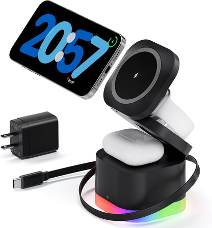 3-in-1 Magnetic Wireless Charging Station, Foldable Charger Stand