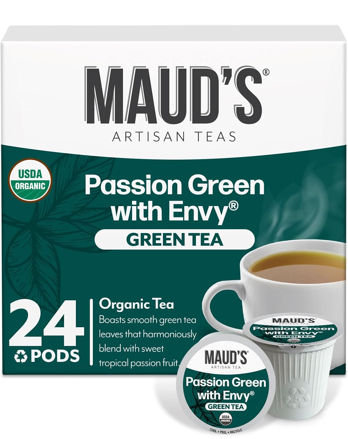 Maud's Organic Chamomile Lavender Tea Pods, 24 ct, Single Serve Pods – 100% Gourmet Blended Tea Leaves, Compatible with Keurig K Cups Maker