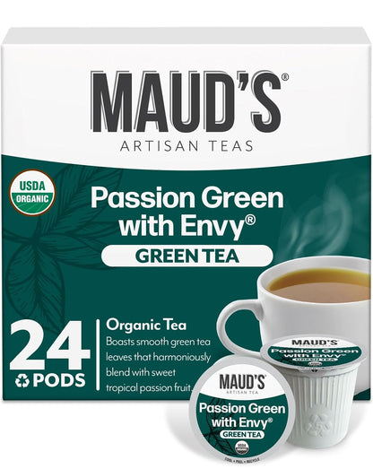 Maud's Organic Chamomile Lavender Tea Pods, 24 ct, Single Serve Pods – 100% Gourmet Blended Tea Leaves, Compatible with Keurig K Cups Maker