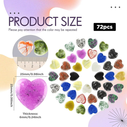 Nuenen 72 Pcs Heart Worry Healing Stone 0.8 in Polished Crystal Chakra Gems