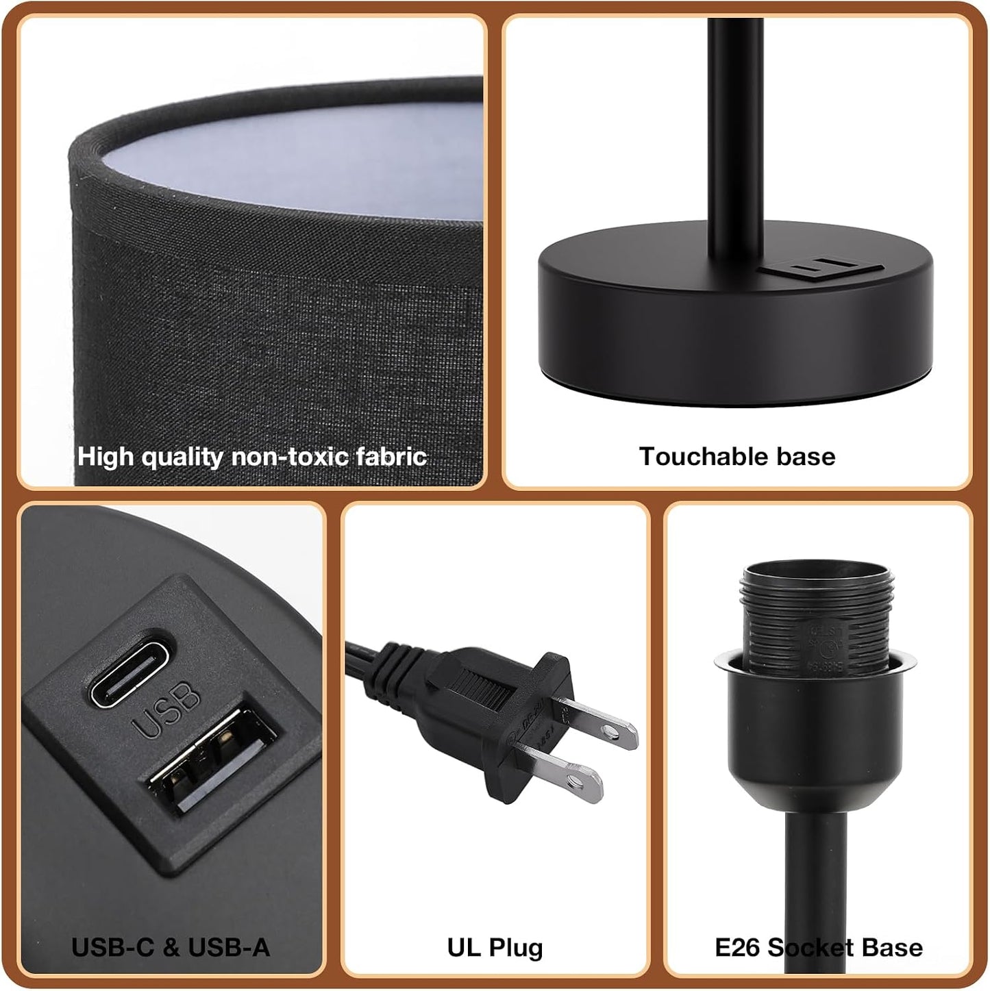 Dicoool Touch Bedside Table Lamp with USB - 3 Way Dimmable Wood Lamp for Bedroom Nightstand, Desk Lamp with Charging Station for Dorm, Living Room, Office, Kids Room, Small, 14in