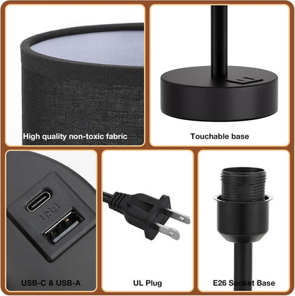 Dicoool Touch Bedside Table Lamp with USB - 3 Way Dimmable Wood Lamp for Bedroom Nightstand, Desk Lamp with Charging Station for Dorm, Living Room, Office, Kids Room, Small, 14in