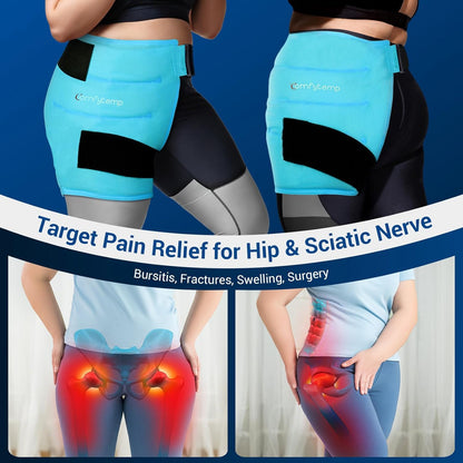 Comfytemp Hip Ice Pack Wrap for Sciatica Pain Relief, Hip Replacement Kit After Surgery, Reusable Gel Ice Pack for Injuries, Hot Cold Compress Recovery Items Physical Therapy for Men Women (L/XL/2XL)