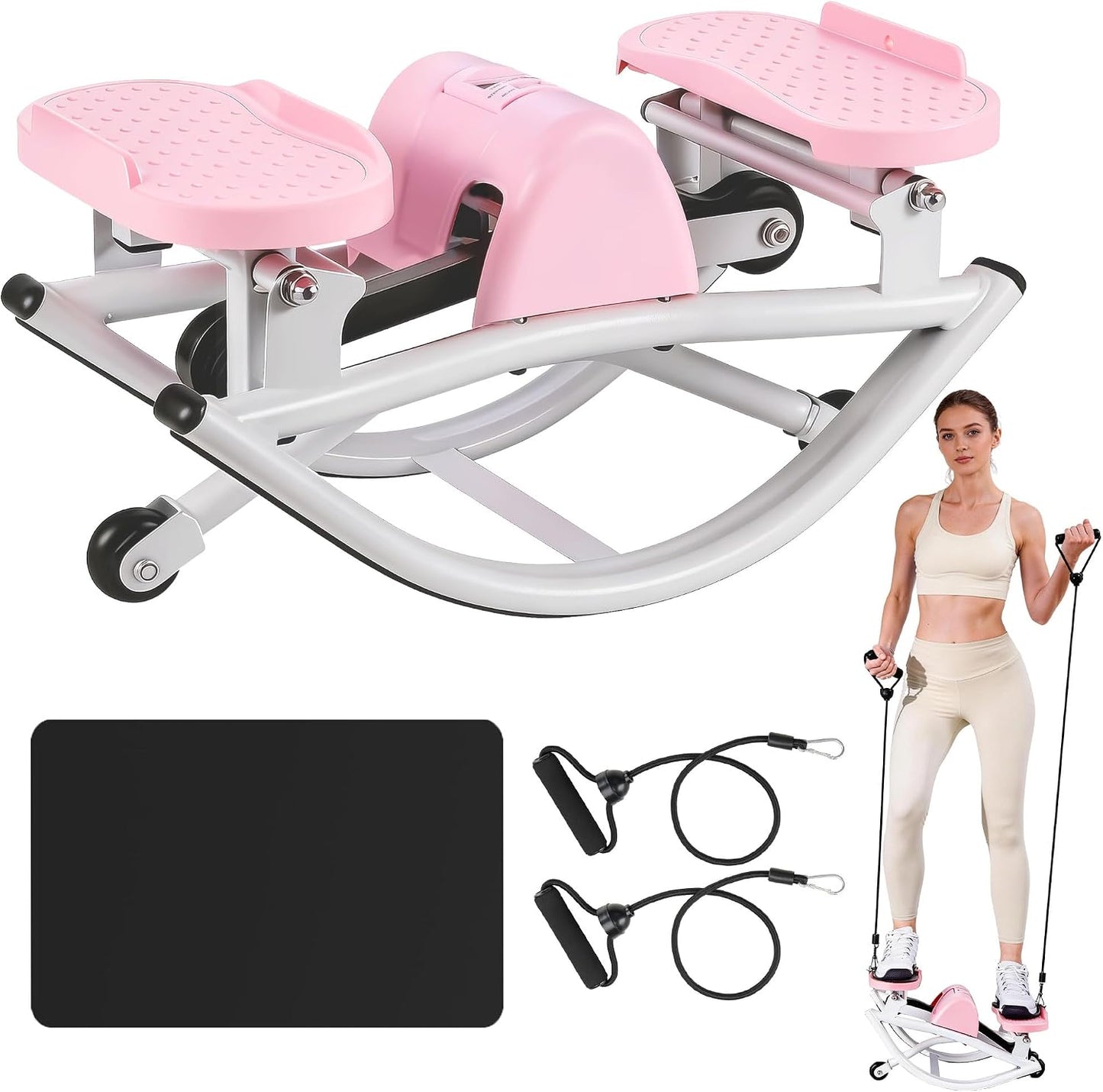 Rock Stepper - Steppers for Exercise at Home, Portable Stepper Side to Side with Digital Display & Resistance Bands, 330 LBS Capacity Full Body Workout Low-Impact Knee-Friendly 3D Stair Stepper