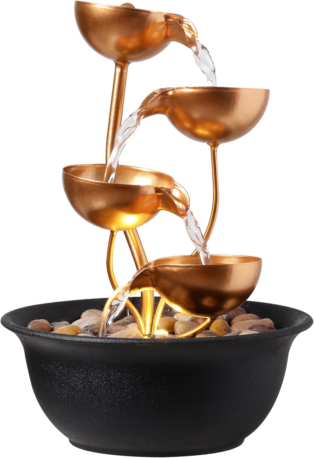 Tabletop Fountain Metal 4-Tier Cascading Bowl Water Feature Indoor Desktop Waterfall Fountain, Relaxing Zen Decor for Home Office Bedroom Meditation Gift, 9.8 Inch