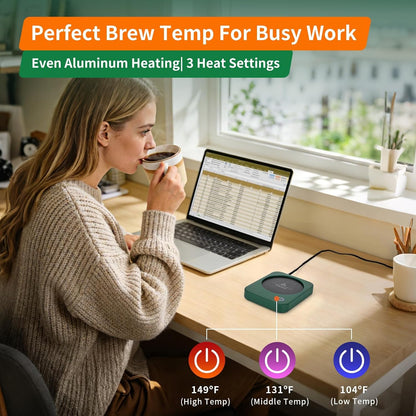 VOBAGA Coffee Mug Warmer for Desk with Auto Shut Off & 3-Temp Settings, Coffee Cup Warmer with Smart Safety Alert Home Office Accessory, Perfect for Coffee, Tea, Milk (Mug for Display)