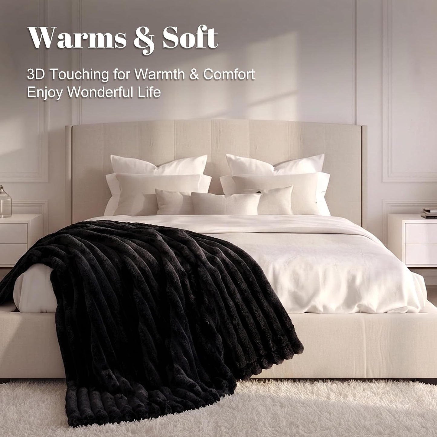 IUUI Heated Throw Blanket, Ultrasoft 3D Striped Heating Blanket with 6 Heat Levels & 1-10H Auto Off Timer, Overheat Protection, Detachable Controller Machine Washable(Cream, Throw 50" x 60")