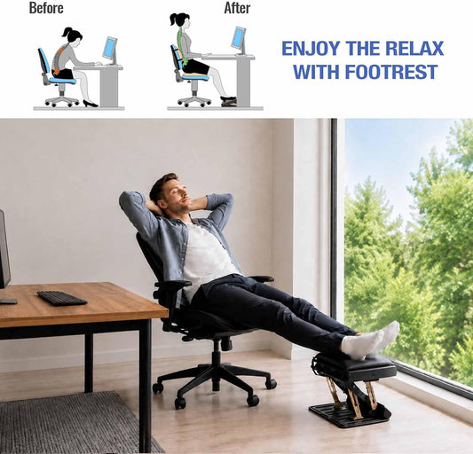 Under Desk Footrest, 4-Level Height Adjustable 12Modes Foldable Footrest