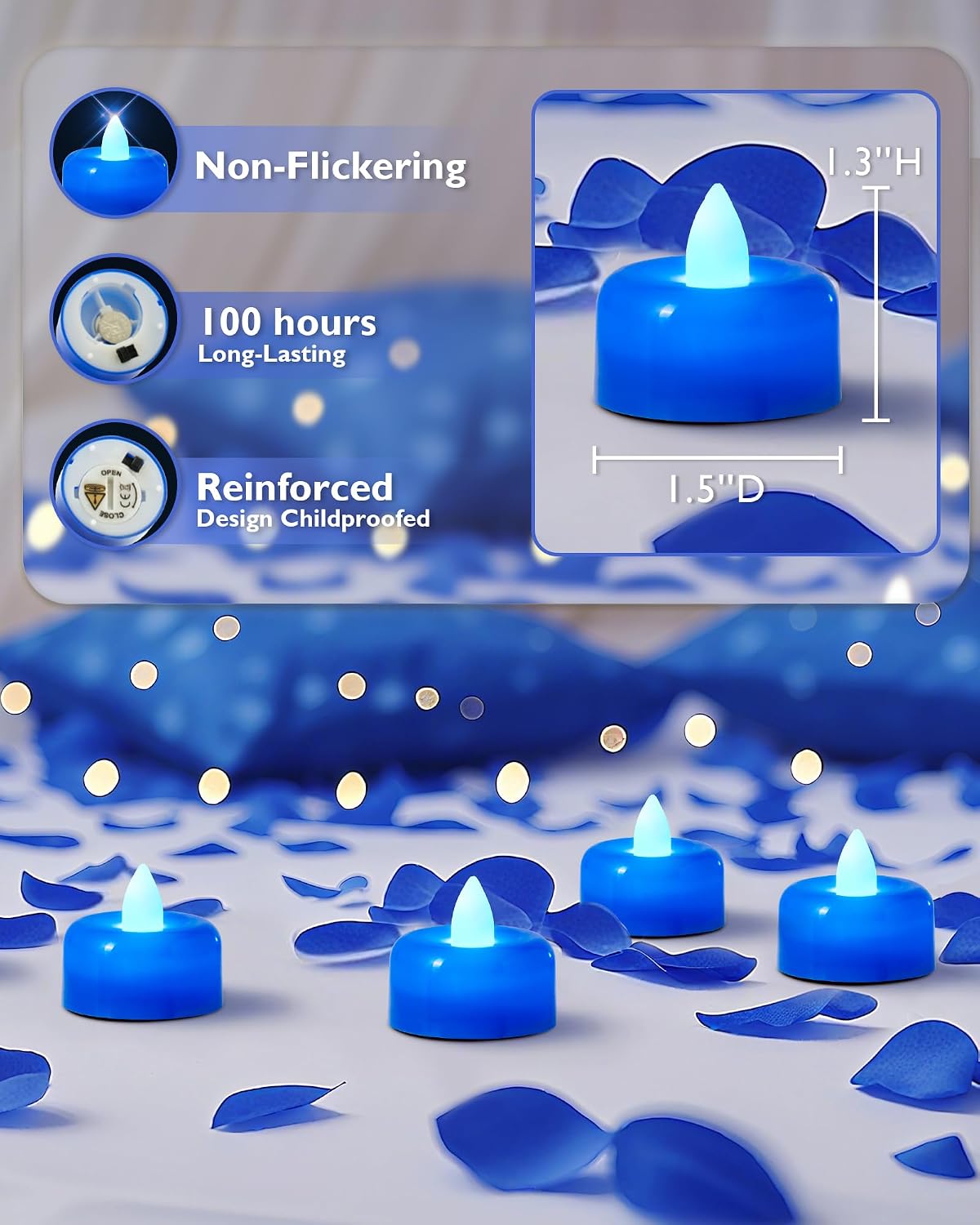 Amagic 12/24/50/100/150Pack Flameless LED Tea Lights Candles Battery Operated, Electric Fake Tealight Candles for Votive, Halloween, Christmas, Home Decor, Wedding, Table Decor (12Pack)