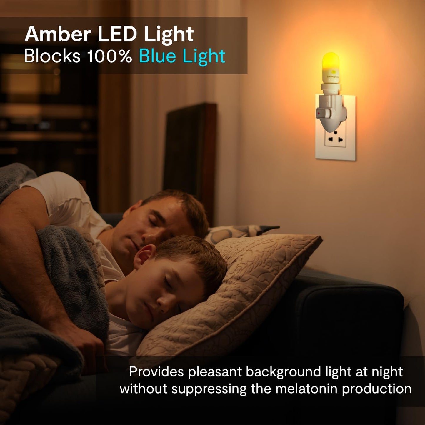 LowBlueLights Amber Night Light Plug in, 120V E12 Blue Light Free Bulb | 120V plug-in amber night light, blue light free, dim 0.5W E12 bulb for bedroom, nursery, bathroom, hallway