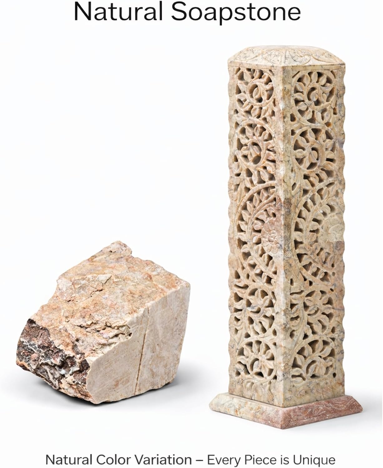 Carry Me Handmade Marble Soapstone Incense Stick Burner | Candle Stick Holder, Tea Light Stand, 3 x 3 x 11 Inches, Decorative Home and Kitchen Decor, Perfect for Gifting