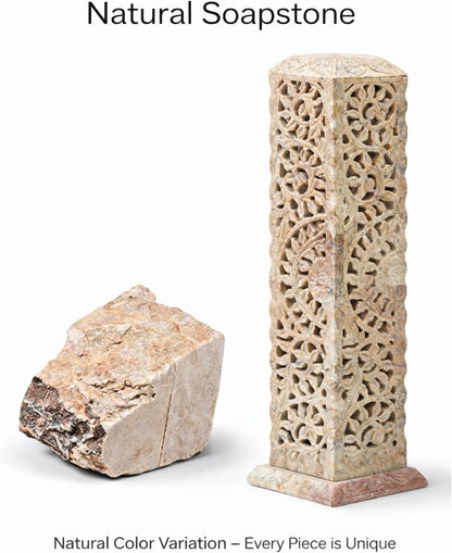 Carry Me Handmade Marble Soapstone Incense Stick Burner | Candle Stick Holder, Tea Light Stand, 3 x 3 x 11 Inches, Decorative Home and Kitchen Decor, Perfect for Gifting