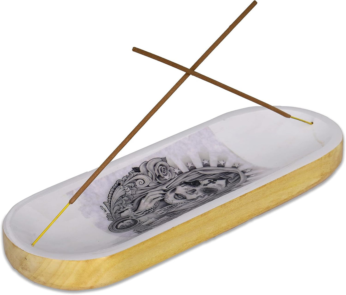 Bless-International Traditional-Handmade-Tray-Burner Wooden-Trat-Incense-Stick-Holder Ash-Catcher-Stand for-Aromatherapy-Meditation-Yoga 11x4x1.22 Inches (Wooden Tray)