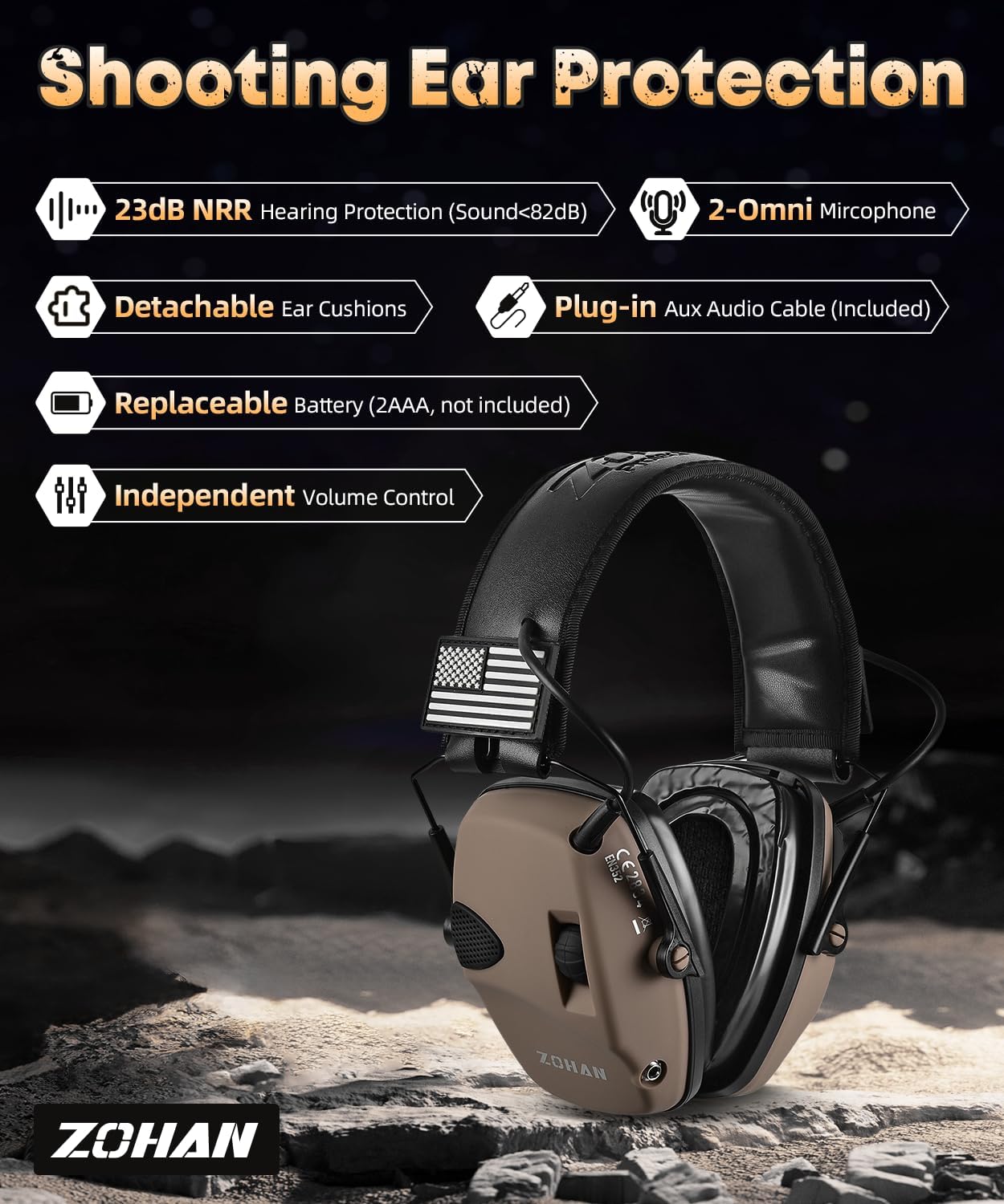 ZOHAN Electronic Shooting Earmuffs Built in Ambient Sound Amplifier, Hearing Protection for Shooters, NRR 23dB Noise Reduction, Ideal Gun Range Ear Protection Headphones for Hunting-Black&Purple