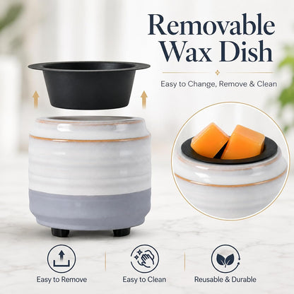 mocosa Ceramic Wax Melt Warmer, 3-in-1 Electric Wax Warmer for Scented Wax Melts, Flameless Candle Wax Burner for Home Fragrance, Bedroom Bathroom Office Decor, Gifts for Women Mom(Beige-Granular)